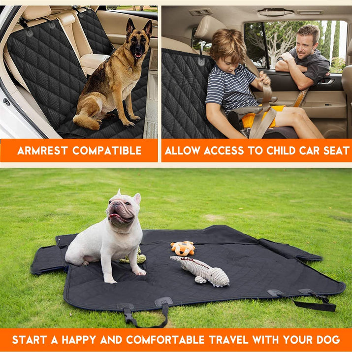 Dog Car Seat Cover - Waterproof Back Seat Protector for Pets, Non-Slip Design Compatible with Most Cars, Trucks, and SUVs - Black