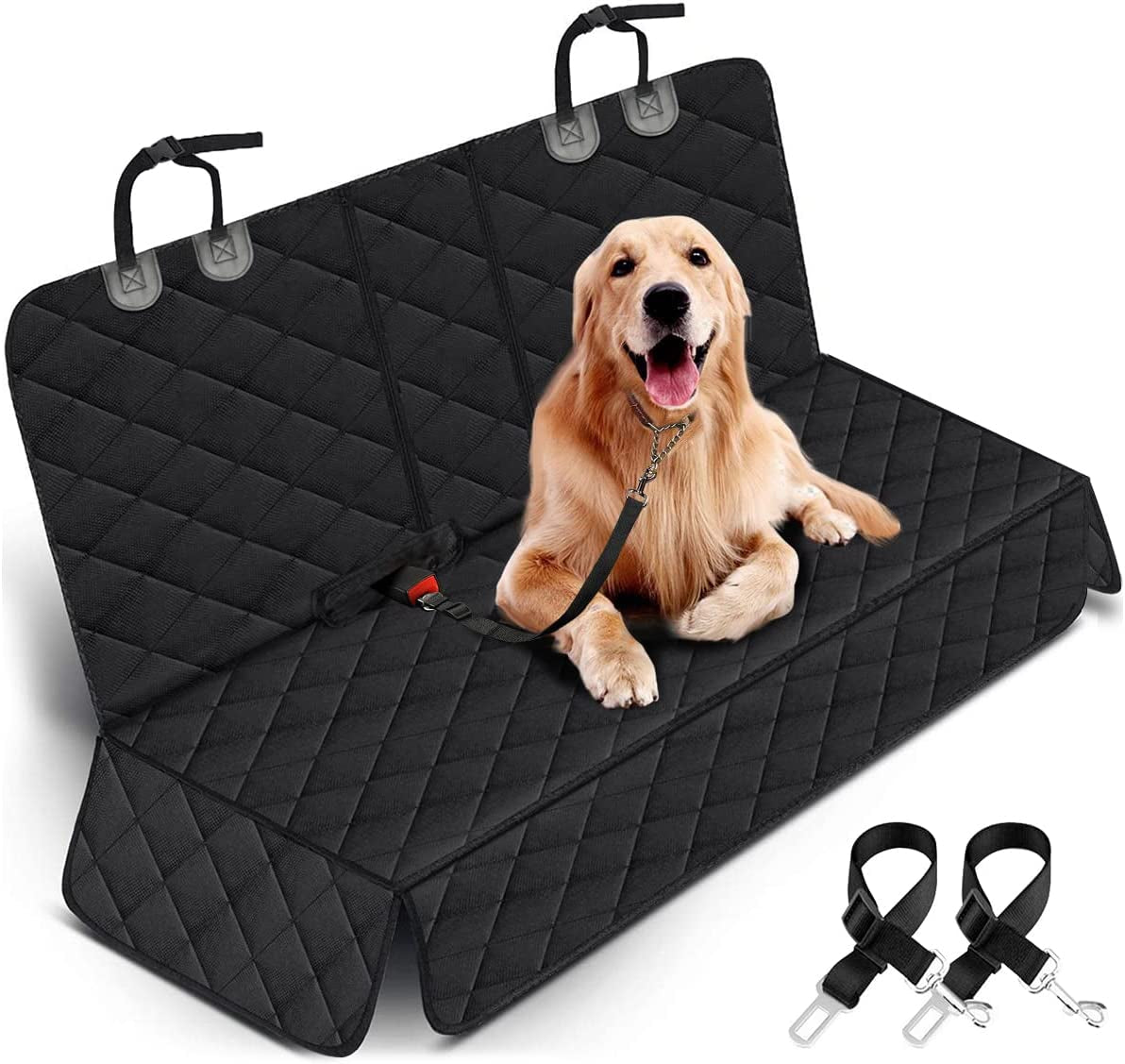 Dog Car Seat Cover - Waterproof Back Seat Protector for Pets, Non-Slip Design Compatible with Most Cars, Trucks, and SUVs - Black